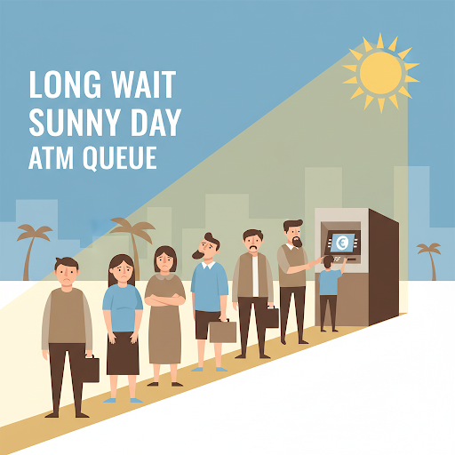 Long queues at bank ATMs